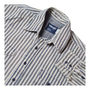 VTG Wrangler Brushpopper Shirt Men's Large 16.5x33 Striped Western Denim Lined